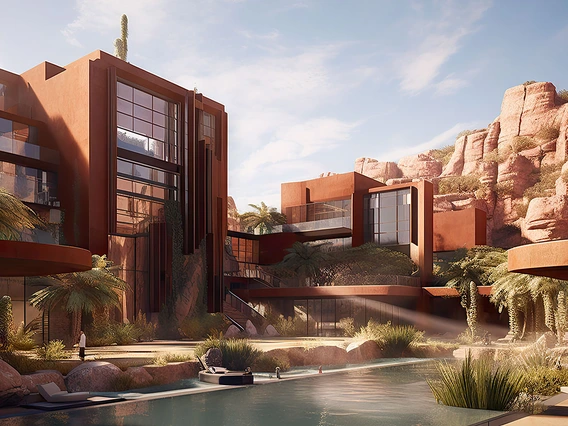 AI-generated architectural rendering by Damon Leverett.