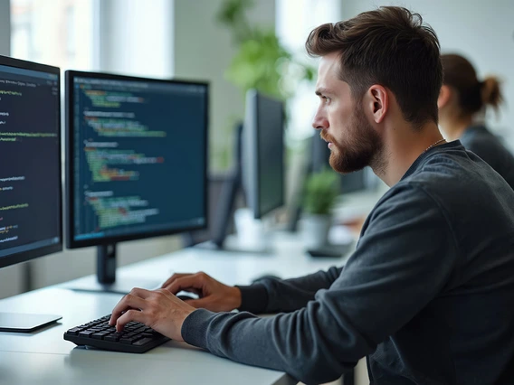 Male student at computer