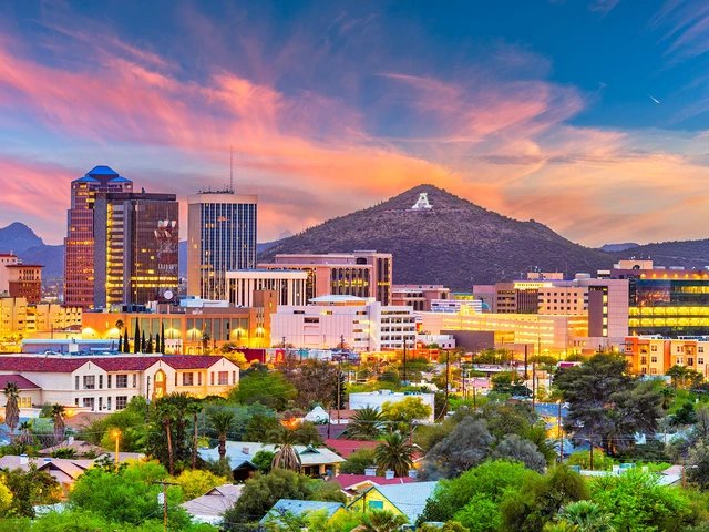 Downtown Tucson sunset, with A Mountain