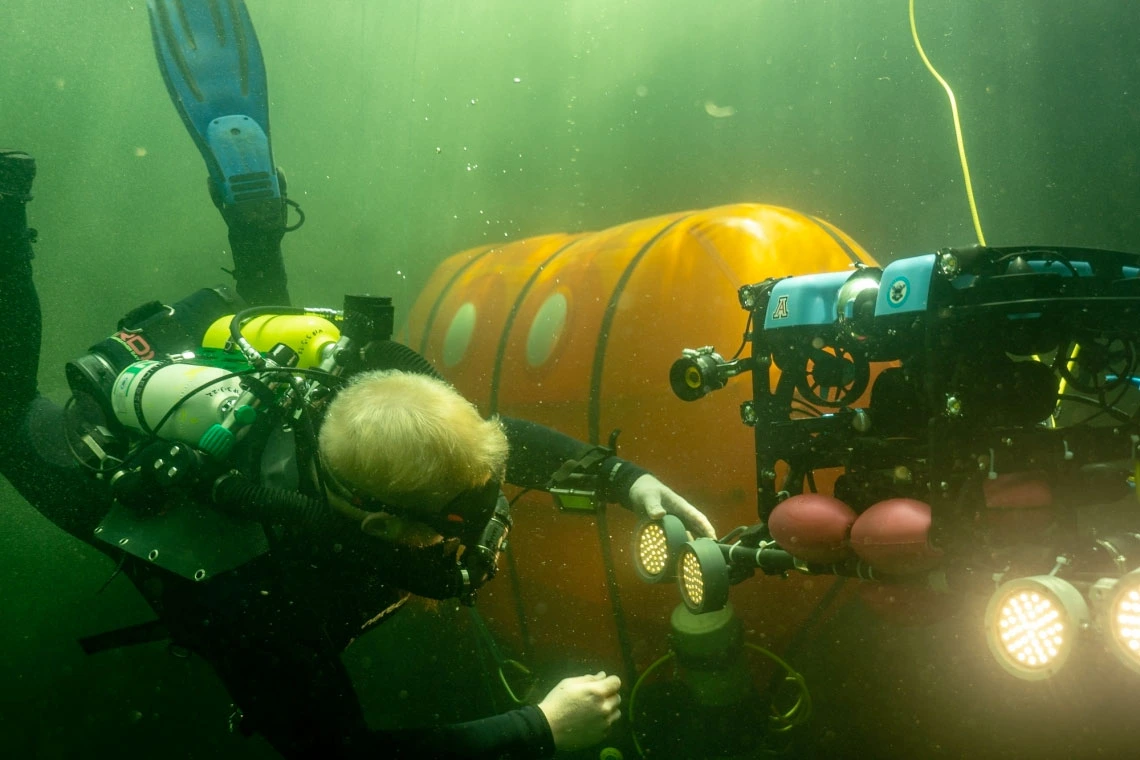 Diver and underwater tent