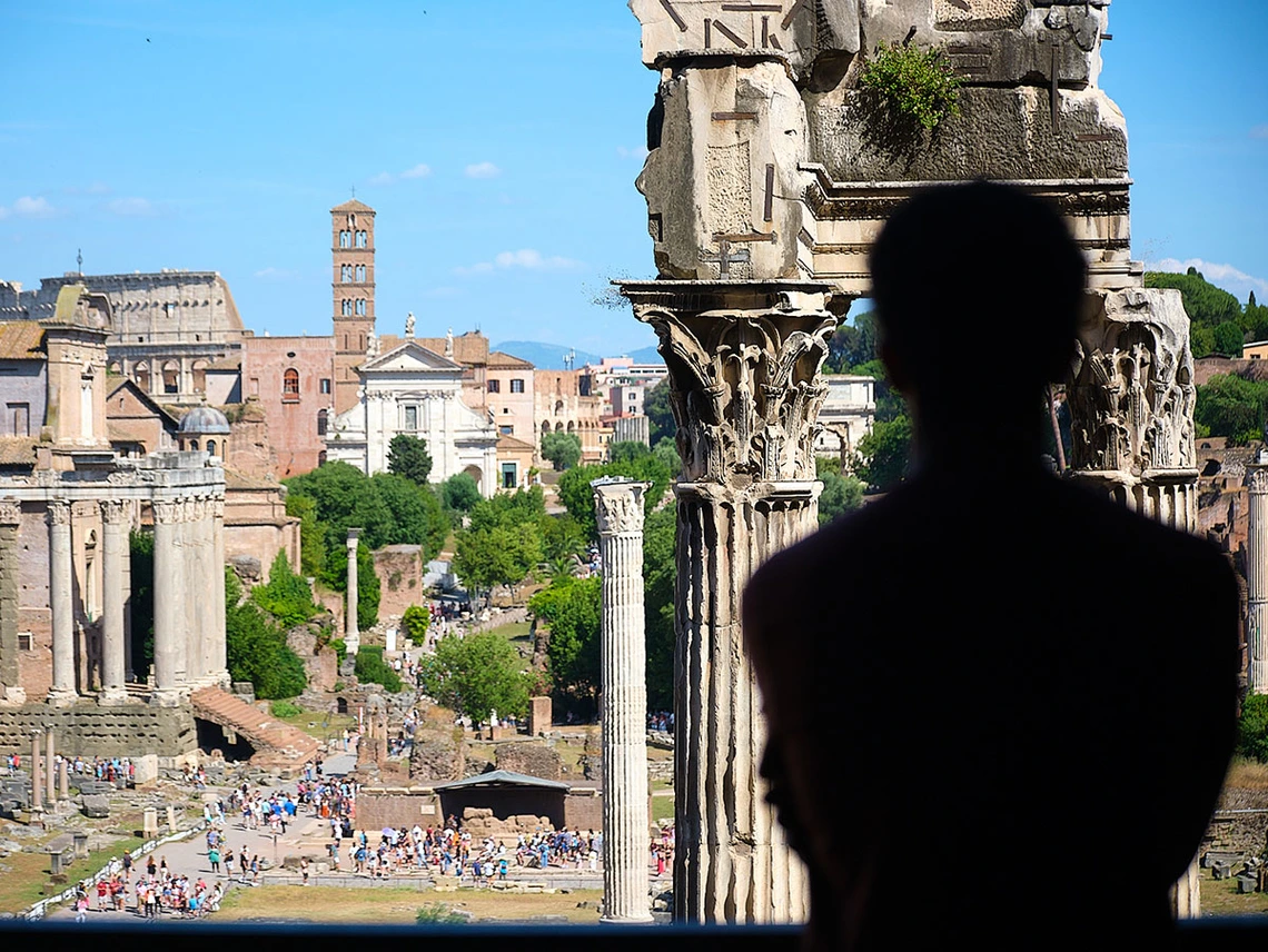 Silhouette of student at Orvieto overlook