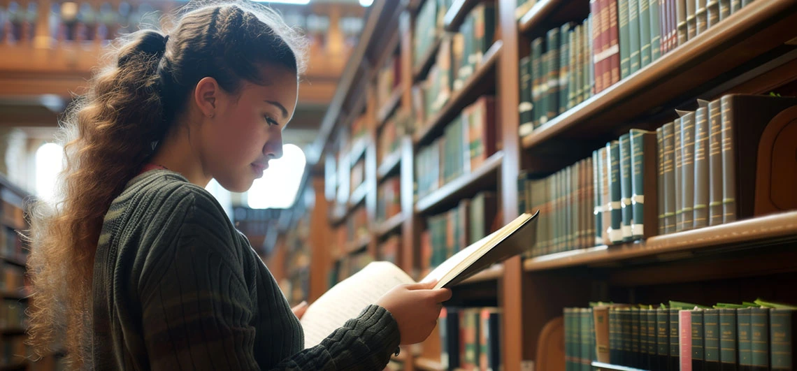 Female student in law library