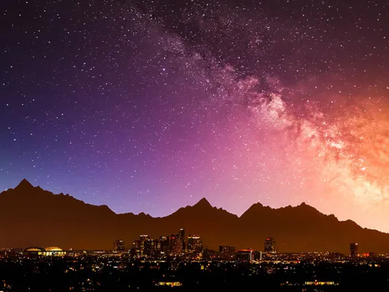 Tucson at night with Milky Way