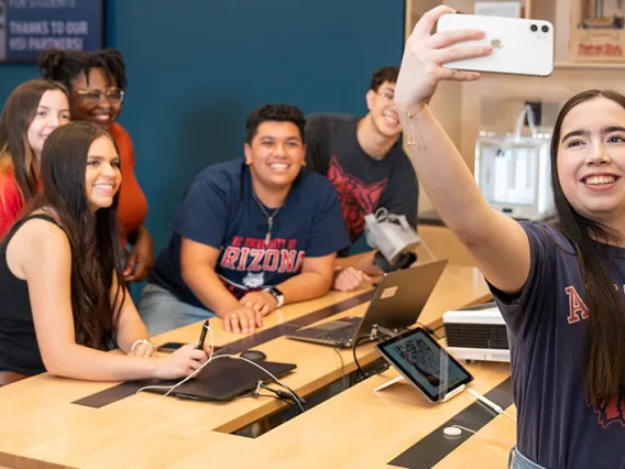 Students in CATalyst Studio taking a selfie