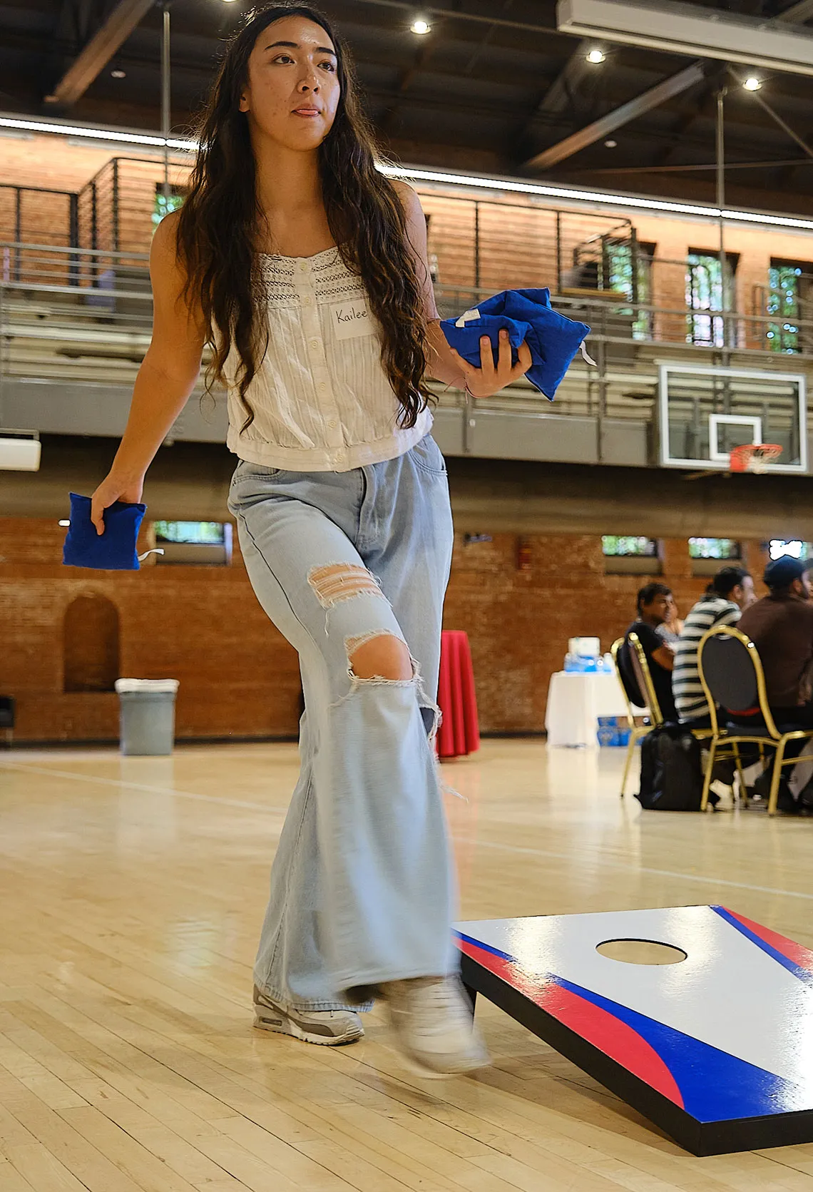 Playing cornhole