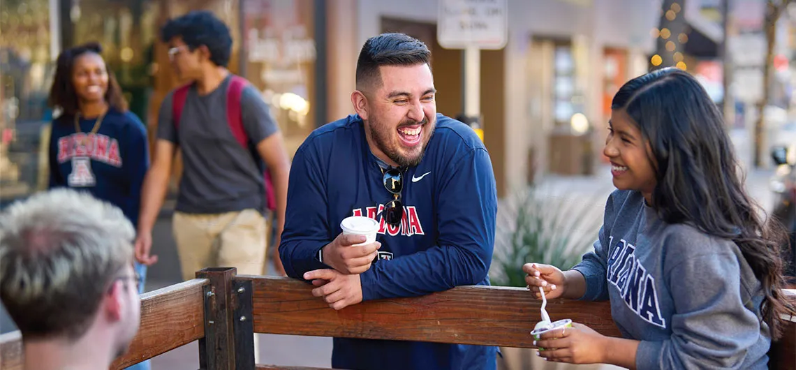 Students relaxing downtown