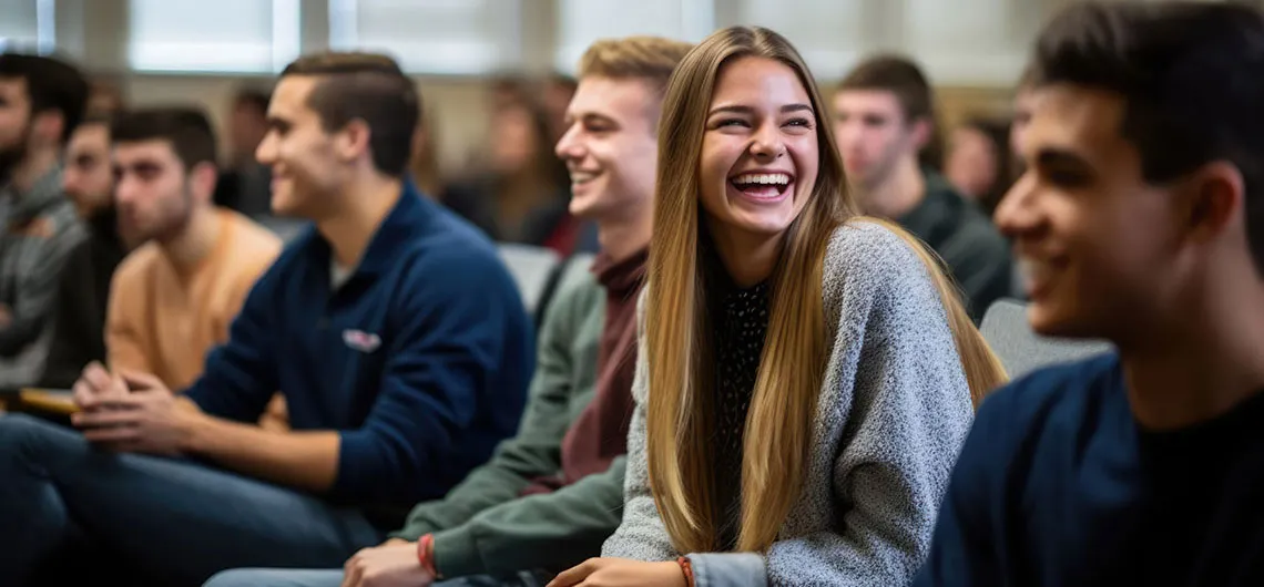 Smiling students in class