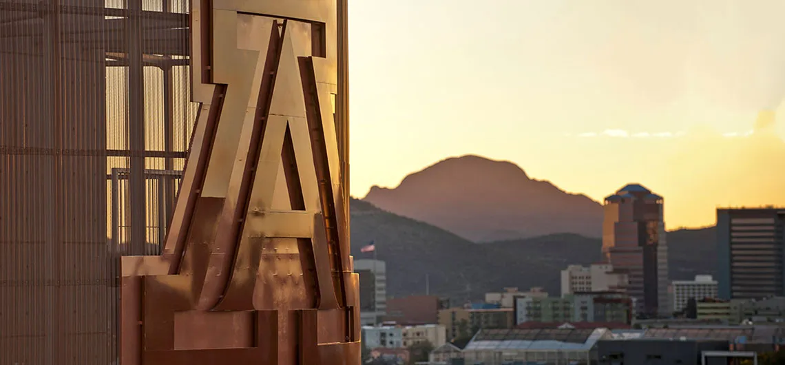 University of Arizona campus and downtown Tucson at sunset