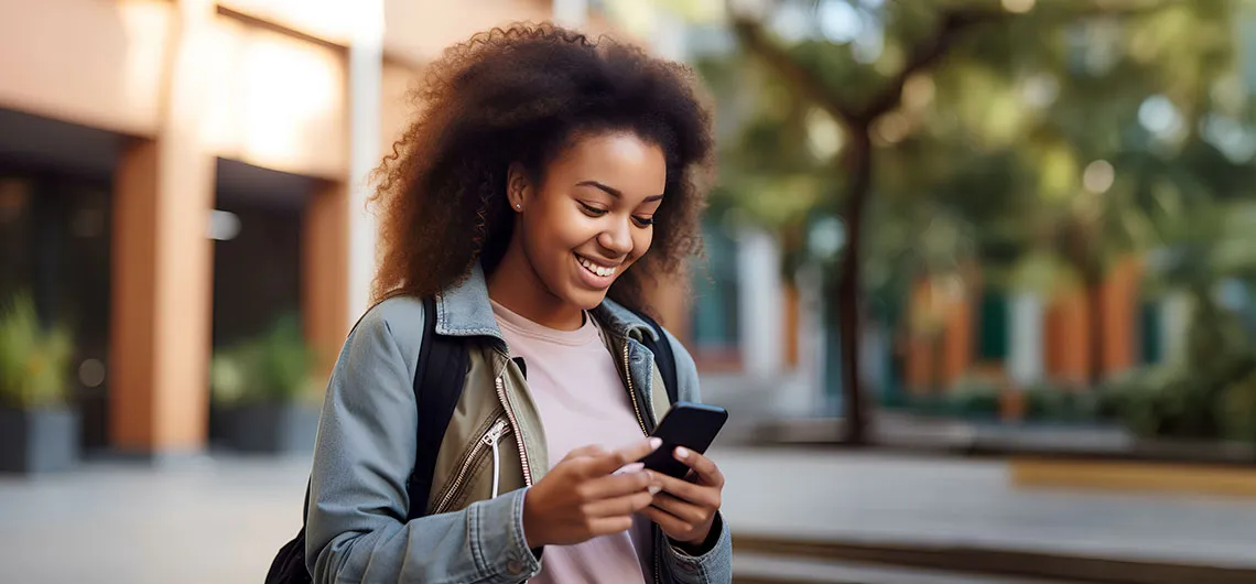 Student on smartphone