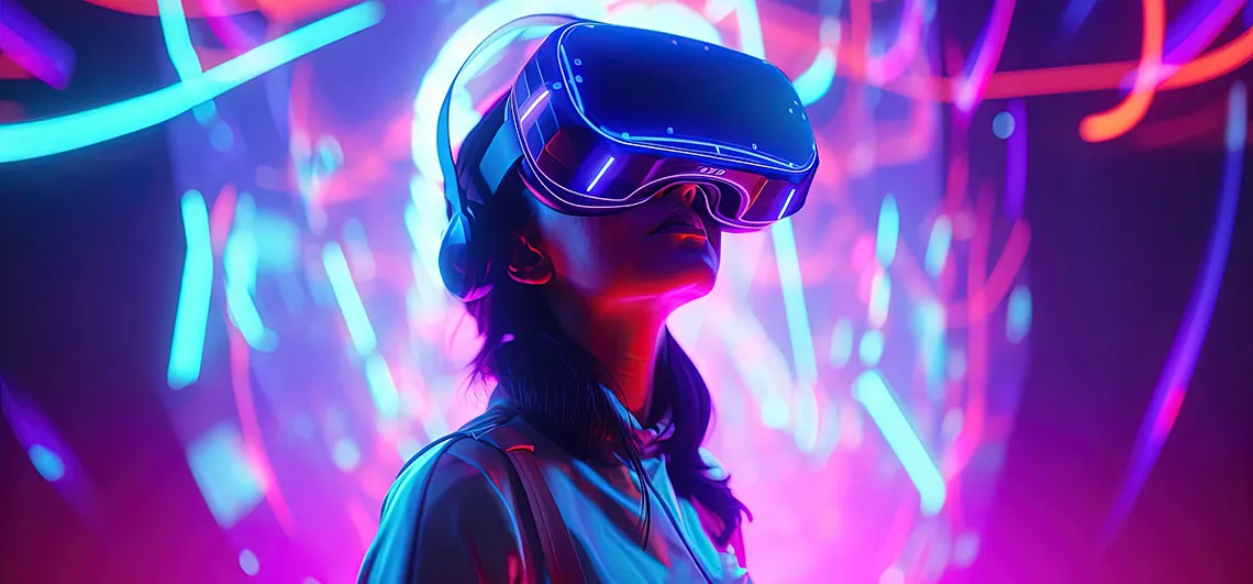 Female student in VR goggles