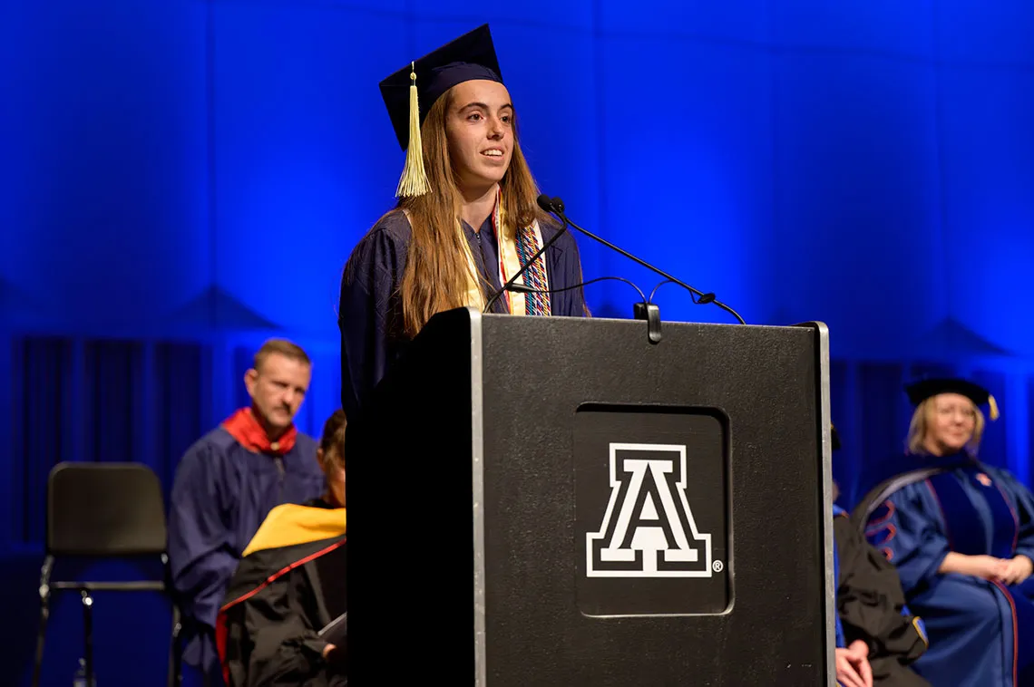 Olivia Fernflores delivers student speech