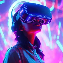 Female student in VR goggles